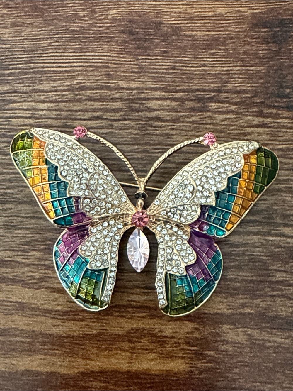 Multicolor Rhinestone Butterfly Brooch Vintage Inspired